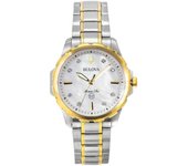Reloj de cuarzo Bulova Marine Star de acero inoxidable en dos tonos con detalles de diamantes y esfera de nácar 98P227 100M para mujer madre de perla