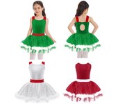 Vestido de tutú con lentejuelas para niñas, vestido de baile, patinaje artístico, disfraz para fiesta de Navidad 7-8 Years rojo
