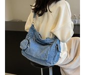 Bolso de mano de mezclilla para mujer Bolso de hombro de gran capacidad Bolso bandolera azul oscuro