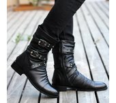 Botas Chelsea de cuero con punta puntiaguda para hombre, botines de media caña con hebilla y correa para el tobillo, botas altas de moto para invierno 37