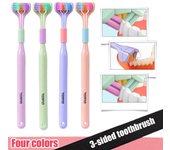 Cepillo de dientes de cerdas suaves de tres lados de 360 ​​grados, cepillo de dientes de seguridad para el cuidado bucal, limpieza profunda, portátil, para viaje, cuidado bucal color rosa