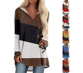 Tops holgados de manga larga con cuello en V y capucha para mujer Tops casuales Tops de pijamas para el hogar L café