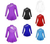 Vestido de patinaje artístico de manga larga para niñas, vestido de leotardo de danza de Ballet con empalme de tul y espalda calada 3-4 Years negro