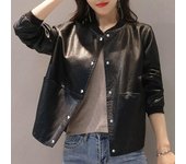 Chaquetas de cuero PU para mujer, chaqueta de béisbol de manga larga para mujer, abrigos informales de piel sintética con una botonadura sólida M marrón