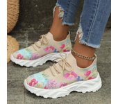 Zapatos de mujer casuales de moda Zapatos de lona con estampado floral Zapatos cómodos con cordones 35 blanco