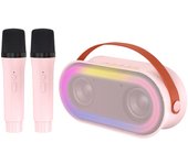Mini máquina de karaoke BT Altavoz de karaoke con micrófonos inalámbricos Efecto de luz de color deslumbrante para 2 mics color rosa