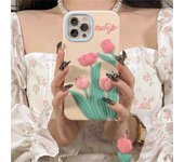 Funda de teléfono japonesa con colgante de flor de tulipán rosa en 3D para iPhone 13, 12, 11 Pro, XS Max, X, XR, 7, 8 Plus, funda trasera de silicona suave con diseño floral For iPhone XS Max