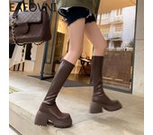 Botas altas de plataforma de invierno para mujer, botas largas sin cordones a la moda, zapatos elegantes de suela gruesa para mujer, botines de caballero para mujer Size 35(foot 22.5cm) marrón