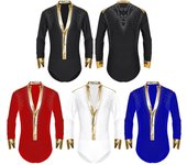 Leotardo de baile de patinaje artístico para hombre, mono con escote en V profundo para actuaciones en salón de baile, jazz, tango, samba, cha cha rumba L rojo