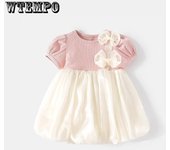 Vestido de verano para niñas, vestido de gasa de princesa de estilo extranjero para bebés, vestido con lazo para verano. 80 color rosa