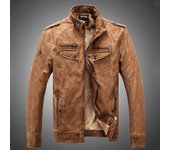 Chaqueta de cuero para hombre con forro polar de alta calidad, lavado cálido, abrigo juvenil M marrón