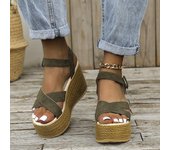 Tacón de cuña Plataforma de moda de verano Hebilla inferior gruesa Zapatos para caminar cómodos e informales Sandalias para mujer 43 negro