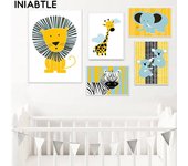 León amarillo elefante jirafa cebra cartel guardería pared arte niño imagen animal print lienzo pintura nórdico niño bebé decoración de la habitación 21cm×30cm NoFrame