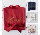 Camisón de mujer de color liso con superficie lisa y bordado de letras, bata de baño sedosa para la noche de bodas M rojo vino