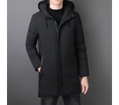 Chaqueta cálida con capucha y largo medio para hombre, chaqueta informal con cremallera y relleno de algodón, abrigo, cortavientos para otoño e invierno, ropa para hombre XXXXL negro