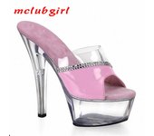 Zapatos de mujer, zapatillas de tacón fino sexys de cristal, zapatos de baile de tacón alto de moda de charol con diamantes de imitación, tacón de 15 cm, plataforma de 5 cm YCK 33 negro