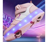 28-40 zapatos deportivos con luces para niños, zapatos para frotar, parche mágico sólido, puede cargar zapatos deslizantes de cuatro ruedas de doble fila 29 negro