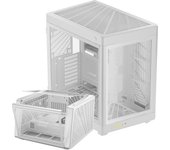 Gabinete para PC para juegos GAMDIAS NESO P1 WW, torre completa, ATX, estilo de vida Prime, doble cámara, diseño trapezoidal, orientación alternativa modular, panorámico completo blanco