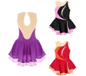 Vestido de patinaje artístico sin mangas para niñas, leotardo de baile y gimnasia con diamantes de imitación brillantes, disfraz de escenario actuación 5-6 Years púrpura
