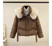 Parka con cuello de piel sintética y plumón de algodón para mujer, abrigo corto de invierno grueso para la nieve, ropa de mujer, chaquetas para mujer, parkas XXL blanco