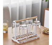 Portavasos de hierro con 6 ganchos, escurridor de metal inoxidable con mango de madera, organizador de cocina que ahorra espacio para tazas, vasos y botellas. blanco