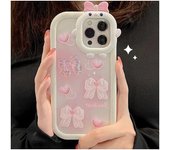 Bonita funda de silicona suave con lazo rosa en 3D para iPhone 11, funda para iPhone 15 Plus, 14, 13, 12 Pro Max, XS, X, XR, 7, 8 SE, funda a prueba de golpes For iPhone 14