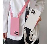 Funda de teléfono de silicona suave con cordón y correa para collar cruzado, funda trasera para iPhone 15, 13, 12, 11, 14 Pro Max, X, XR, XS, Max, 7, 8 Plus For iPhone 14 Pro negro