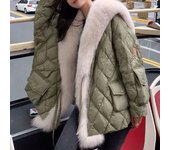 Chaqueta de algodón con cuello azul marino y imitación de hierba, chaqueta de algodón para mujer, ropa de otoño e invierno de longitud media S