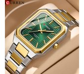 Relojes deportivos CURREN rectangulares únicos con esfera grande, correa de acero inoxidable de cuarzo informal, relojes de pulsera con fecha automática oro/blanco