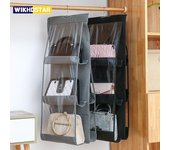 Bolso colgante de 6 bolsillos, bolsa de almacenamiento transparente, organizador para el hogar, armario, bolsa para zapatos diversos con bolsa para colgar negro