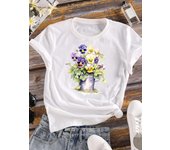 (Tamaño asiático) Camiseta de manga corta a la moda de los años 90 con estampado de flores y acuarela para mujer, camiseta informal con estampado de flores para mujer, camisetas gráficas para mujer S