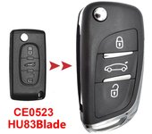 Carcasa de llave de control remoto de coche modificada con 3 botones, carcasa Fob para Citroen C2 C3 C4, Peugeot 308, 207, 307, 3008, 807, socio experto, hoja HU83