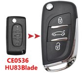 Funda con tapa para llave modificada, funda para mando a distancia con 3 botones para Peugeot 306, 407, 408, 607, Citroen C4, C2, llave de coche CE0536 HU83 Blade negro