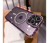 Funda de silicona suave con carga magnética y purpurina de diamante de lujo para iPhone 16, 15, 14 Plus, 13, 12 Pro Max, funda transparente a prueba de golpes para Samsung S25, S24 Samsung A56 negro