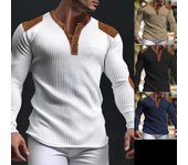 Sudadera informal 3D transpirable para hombre, camiseta de otoño con cuello en V y botones, camiseta de moda para hombre M negro