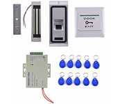 Fuente de alimentación + Sistema de control de acceso de huellas dactilares con lector de tarjetas de identificación de 125 KHZ + Cerradura magnética de 300 LBS plata