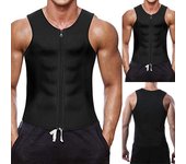 Hombres Deportes Compresión Sudor Chaleco Body Shaper Cremallera Adelgazar Sauna Tank Top L negro