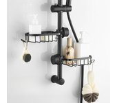 Estante de almacenamiento para grifo de baño, soporte ajustable para ducha, champú y jabón, escurridor de esponja y trapo para fregadero de cocina, accesorios de baño negro