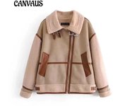 Abrigo de piel de empalme de otoño e invierno Chaqueta cortavientos de motociclista de piel de temperamento para mujer XS