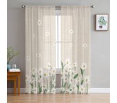 Cortinas de tul con diseño de margaritas y flores para sala de estar, dormitorio, decoración de gasa transparente, cortinas para ventanas de cocina 1 PCS W100XH250cm&Rod Pocket