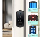 Cerradura de puerta inteligente de entrada sin llave, cerradura automática impermeable 5 en 1, tarjeta IC TTlock App, 150 códigos electrónicos No Handle Lever Set negro