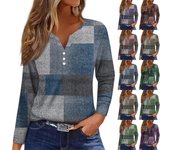 Mujer Camiseta Camiseta Botón Estampado Floral Manga Larga Diario Fin de Semana Moda Básico Escote en V Regular Top L café