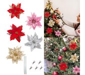 Flores artificiales con purpurina, adornos navideños para el hogar, adornos de árbol de Navidad, 5 uds. One Size oro