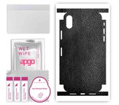 apgo Protective Skin Sticker for the back+sides compatible with Apple iPhone XS, Full Wrap Film, Foil, Vinyl - Pattern Black Leather