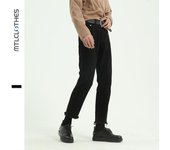 Vaqueros negros con volantes para hombre, versión coreana, pantalones cortos ajustados de pierna pequeña, pantalones tipo lápiz, para hombre S negro
