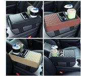 Cojín para reposabrazos de consola central de automóvil con 2 portavasos, funda portátil, almohada para reposabrazos de cuero PU, altura para reposabrazos Z1M2 negro