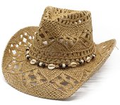 Sombrero de copa de jazz de paja vaquera occidental hueco Xia Maran, sombrero con ala hacia arriba, sombrero de paja con protección solar. M（56-58cm） caqui