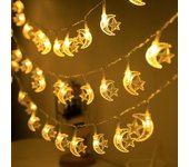 Guirnalda de luces LED de 3 m con 20 luces LED de luna y estrellas, alimentadas por batería, para Ramadán, Mubarak, decoraciones para el hogar, festivales islámicos y musulmanes, suministros para fiestas, XYZ Moon3M 20LED blanco cálido