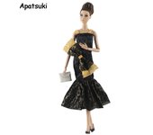 Ropa de muñeca Barbie con lazo negro y cola de pez, vestido de fiesta, bolso, accesorios para muñecas Barbie a escala 1/6. negro