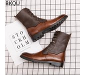 Botas altas de moda para hombre, botas de moto, botas de cuero, antideslizantes, bajas, de suela gruesa, elásticas, para exteriores, resistentes al desgaste, moda 38 marrón